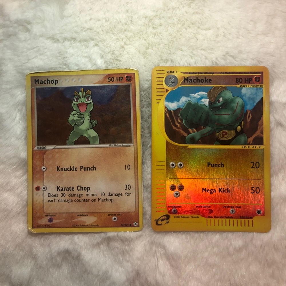 Machoke and machop holographic pokemon cards